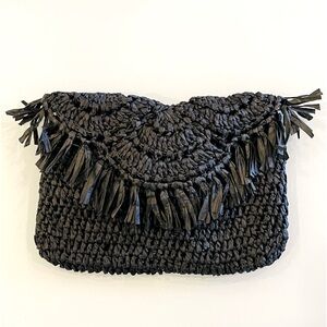 BTB Los Angeles Black Raffia Straw Clutch Purse Bag